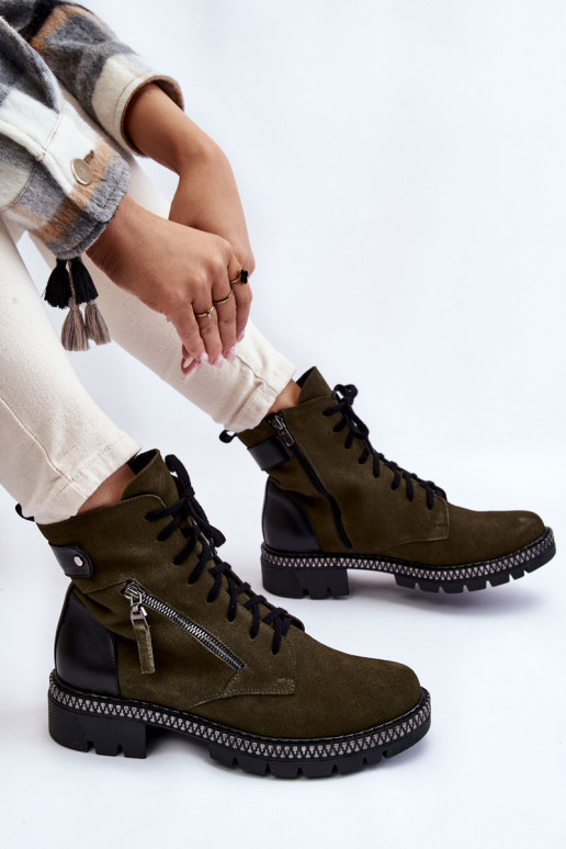 aus INildleder sich Zuarm laufen Stiefel Laura Messi 2508 grüne Farbe