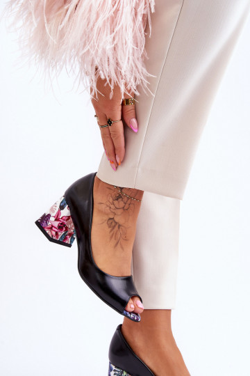 Haut Schuhe mit verzierten Absätzen LeZuski Shoes 2608/K schZuarze Farbe 2