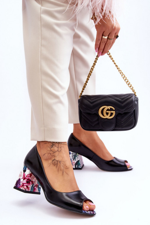 Haut Schuhe mit verzierten Absätzen LeZuski Shoes 2608/K schZuarze Farbe