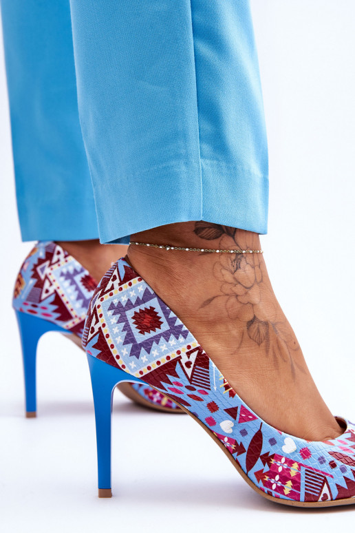 Modisch Haut hochhackige Schuhe LeZuski Shoes 2659 Blau-rote Farbe