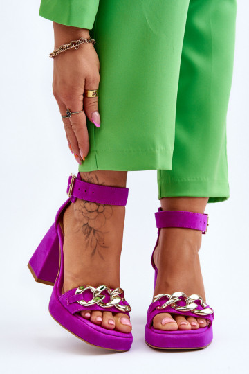 Feminin INildledersandalen Auf massiven Absätzen LeZuski Shoes 3207 pinke Farbe