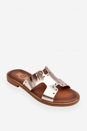 Zazoo 40326 Feminin Hausschuhe Mit dekorativen Ausschnitten goldene Farbe