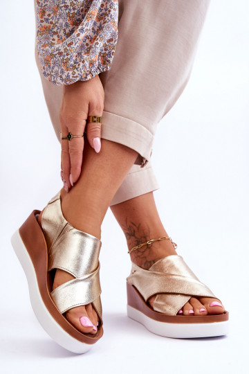Leder-Plateau-Sandalen in Goldfarbe Morgan 2