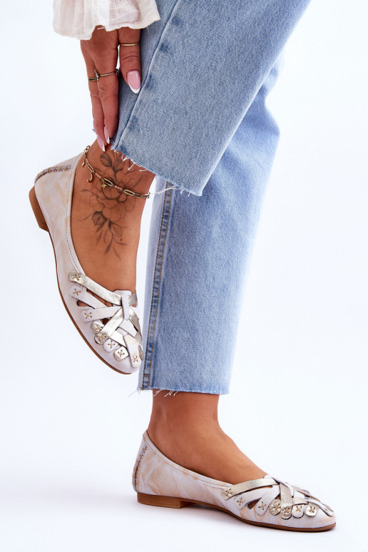 Feminin Ballerinas Es mussciejka 01358-22 Beige-goldene Farbe