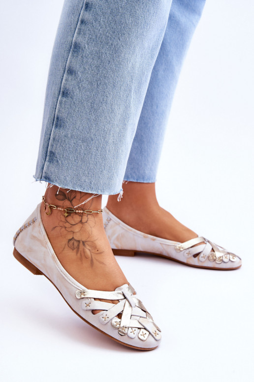 Feminin Ballerinas Es mussciejka 01358-22 Beige-goldene Farbe