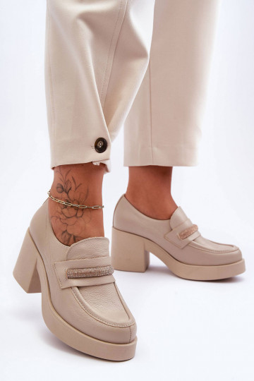 Leder-Schuhe mit Absatz und Ornamenten Lemar Gelanor in Sand