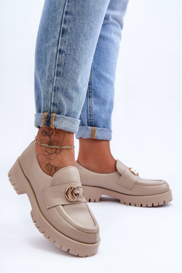 Echtes Lederpumps mit Ornamenten in Sandfarbe Rosefalls