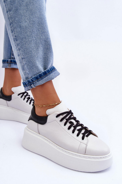 Feminin Turnschuhe Haut mit einer Plattform INeiß-schZuarze Farbe Lemar 10150