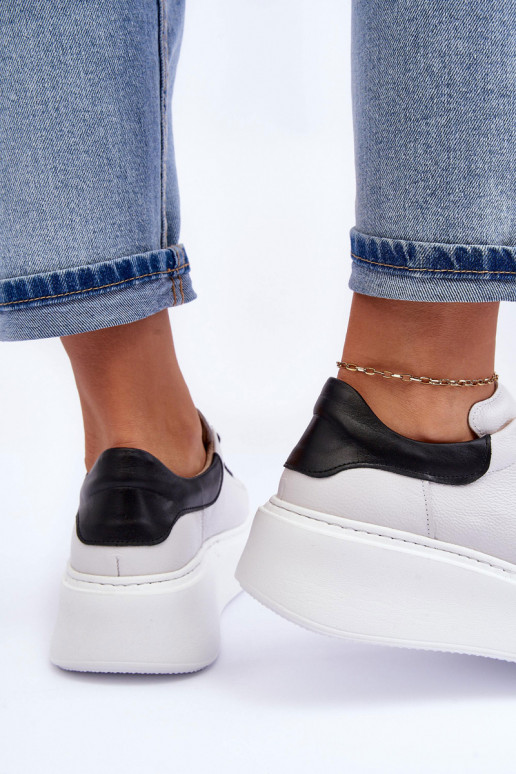 Feminin Turnschuhe Haut mit einer Plattform INeiß-schZuarze Farbe Lemar 10150