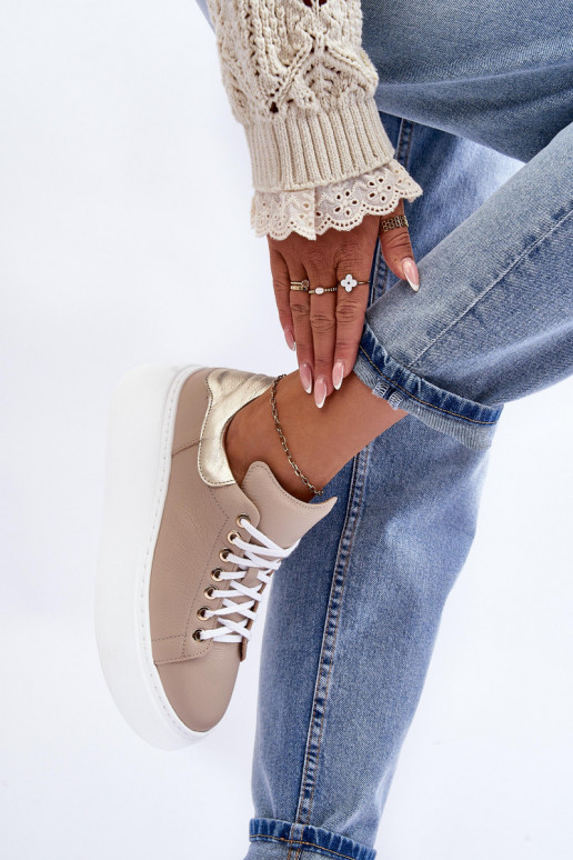 Feminin Turnschuhe Haut mit einer Plattform Beige Lemar 10150 Feminin Turnschuhe Haut mit einer Plattform Beige Lemar 10150