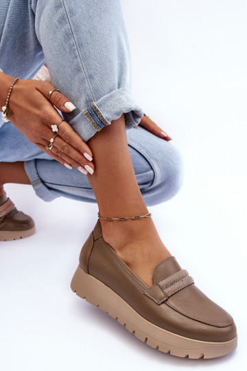 Leder-Schuhe mit Plateau und Ornamenten in Sandfarbe Lemar Lehira