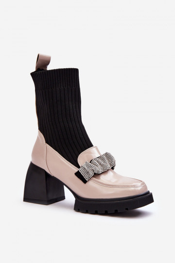 Damen-Stiefeletten aus Sockenmaterial mit Absätzen in Sandfarbe S.Barski MR870-41 2