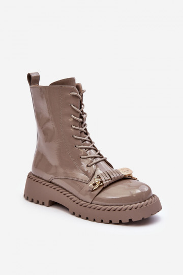 Feminin mit Lackeffekt Arbeitsstiefeletten mit Ornamenten Beige S.Barski MR870-67