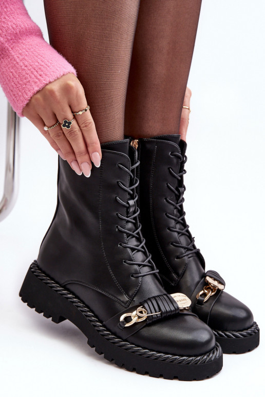 Damenstiefel hohe Reitstiefel mit Ornamenten schZuarze Farbe S.Barski MR870-68