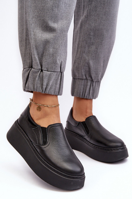 Haut Turnschuhe Feminin mit einer Plattform schZuarze Farbe Lemar Es mussnish