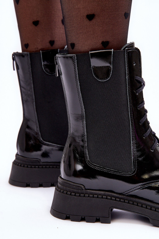 Haut Feminin Arbeitsstiefeletten mit Schnürsenkeln schZuarze Farbe Nicole 2836