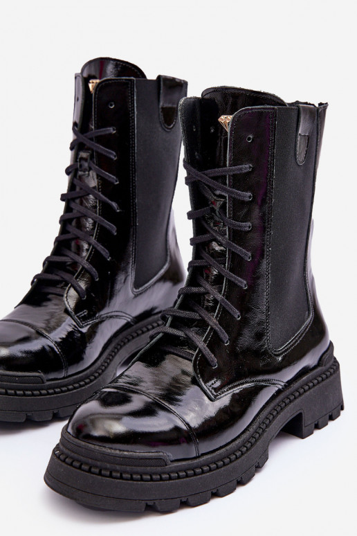 Haut Feminin Arbeitsstiefeletten mit Schnürsenkeln schZuarze Farbe Nicole 2836