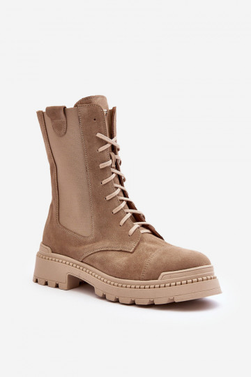 aus INildleder Feminin Arbeitsstiefeletten mit Schnürsenkeln Beige Nicole 2836 2