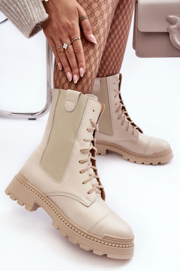 Damen Leder Arbeitsknöchelstiefel mit Schnürung in Elfenbeinfarbe Nicole 2836