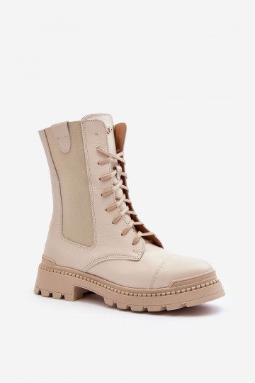 Damen Leder Arbeitsknöchelstiefel mit Schnürung in Elfenbeinfarbe Nicole 2836 2