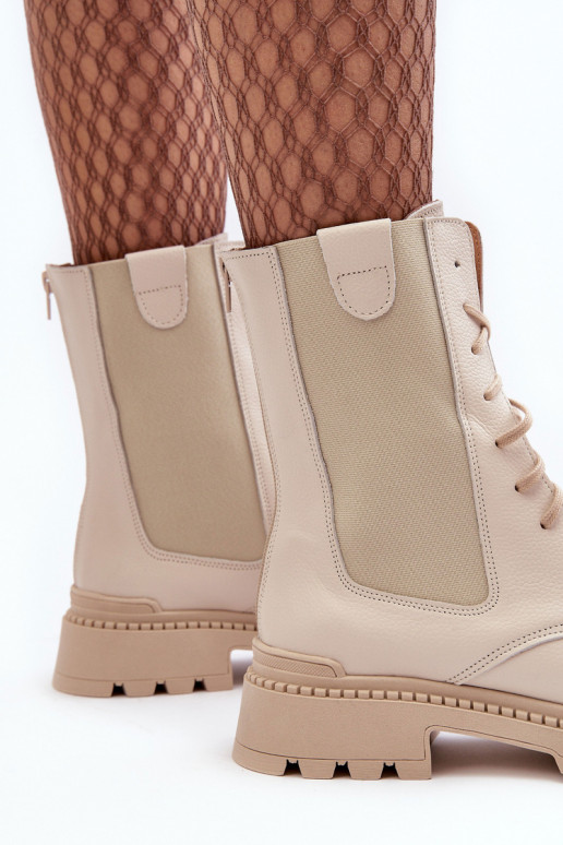 Haut Feminin Arbeitsstiefeletten mit Schnürsenkeln elfenbeinfarbe Nicole 2836