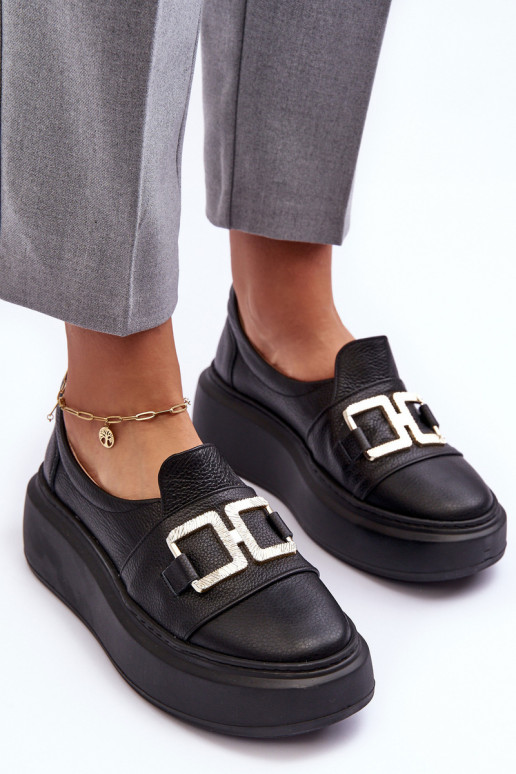 Haut Schuhe Feminin mit einer Plattform schZuarze Farbe LeZuski 3398/2