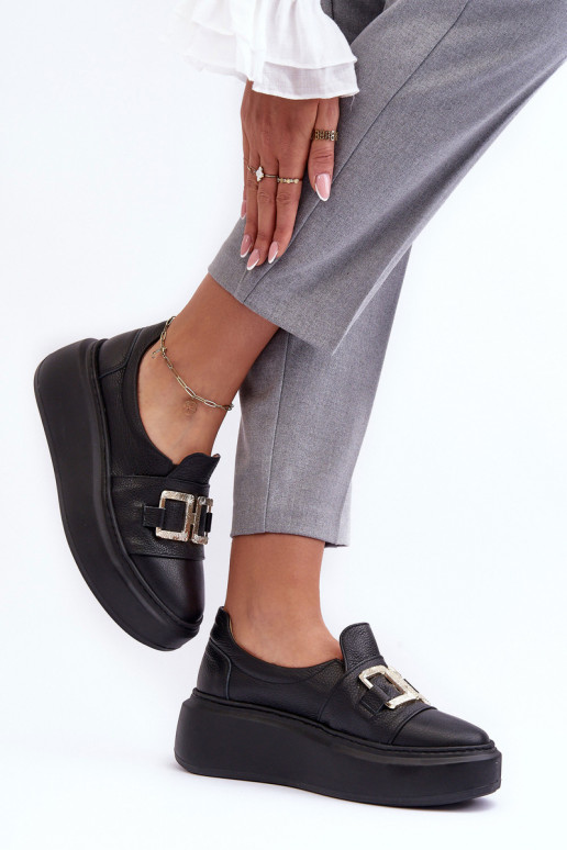 Haut Schuhe Feminin mit einer Plattform schZuarze Farbe LeZuski 3398/2