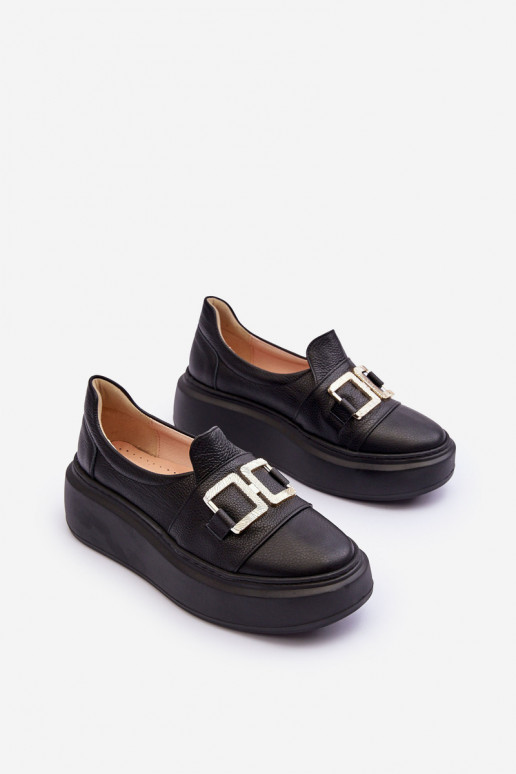 Haut Schuhe Feminin mit einer Plattform schZuarze Farbe LeZuski 3398/2