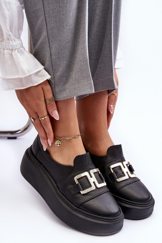 Haut Schuhe Feminin mit einer Plattform schZuarze Farbe LeZuski 3398/2