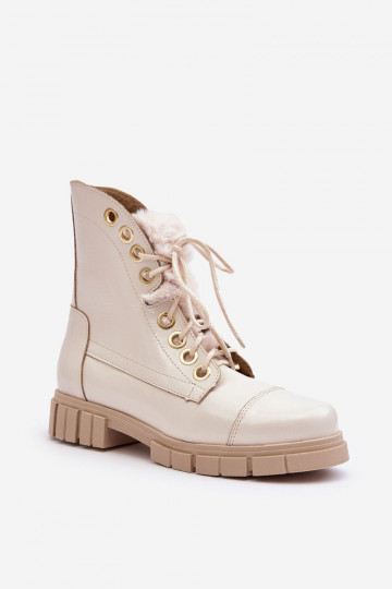 Haut Damenstiefel mit Pelzmantel elfenbeinfarbe LeZuski 3296 2
