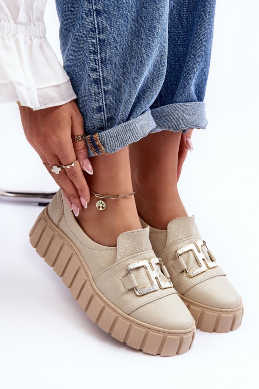 Haut Schuhe Feminin mit einer Plattform Beige LeZuski 3398 Haut Schuhe Feminin mit einer Plattform Beige LeZuski 3398