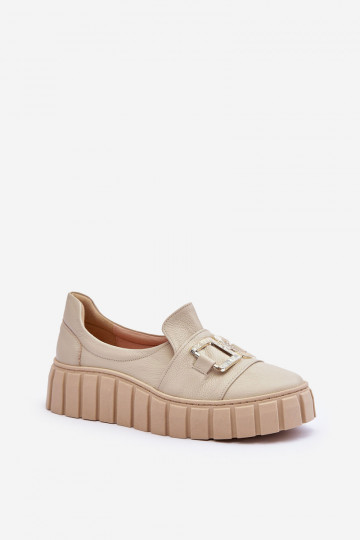 Haut Schuhe Feminin mit einer Plattform Beige LeZuski 3398 2