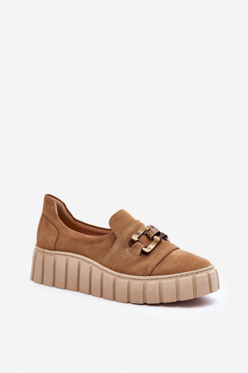 Damen Wildleder Schuhe mit Plateau und Ornamenten in Sandfarbe LeĮskis 3398 2