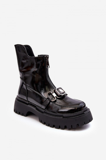 mit Lackeffekt Feminin Stiefel mit Reißverschlüssen D&A MR870-94 schZuarze Farbe 2