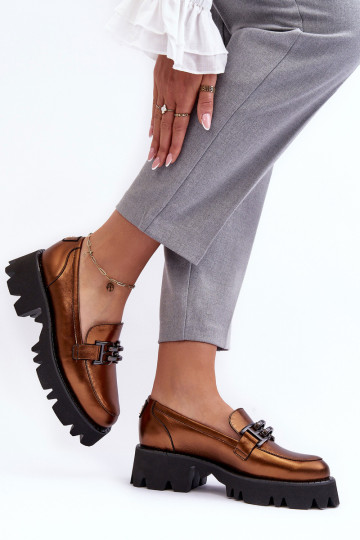 Damen Leder Mokassins mit Ornamenten Laura Messi 2699 in Goldfarbe