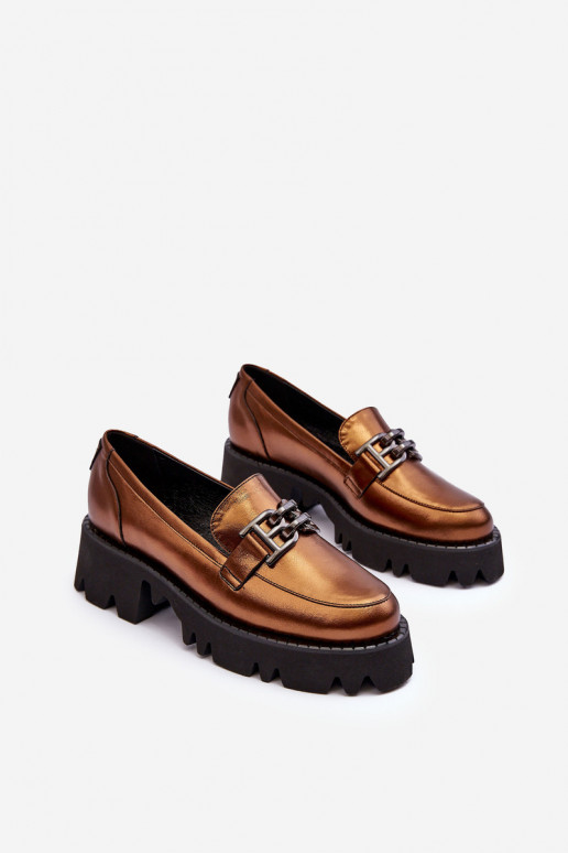 Feminin Haut Schuhe Mokassins mit Ornamenten Laura Messi 2699 goldene Farbe Feminin Haut Schuhe Mokassins mit Ornamenten Laura Messi 2699 goldene Farbe