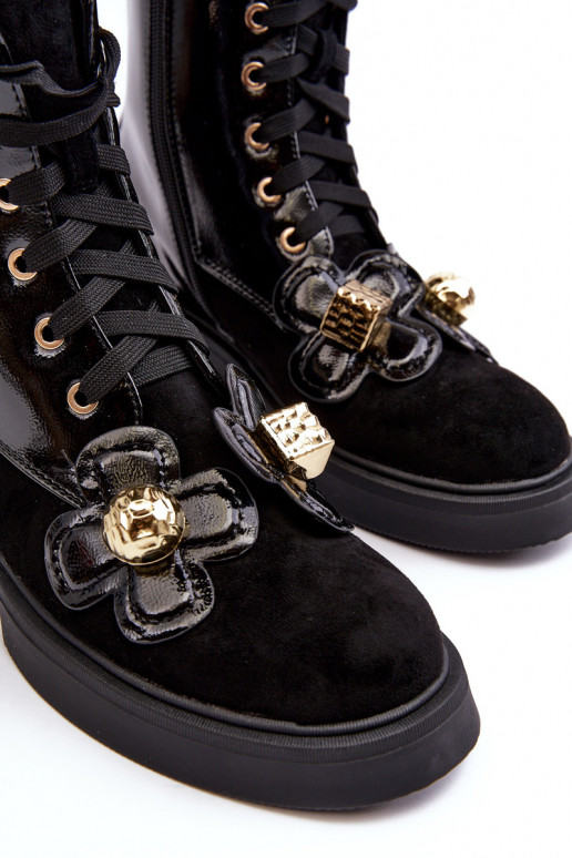 Modisch Feminin Stiefel mit Reißverschlüssen mit schönen Details D&A MR870-76 schZuarze Farbe