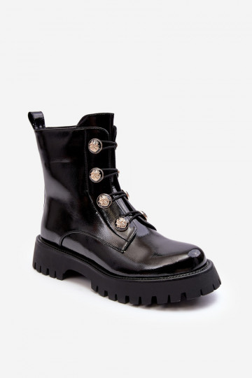 Feminin sich Zuarm laufen Stiefel Mit Dekorationeni Guzikami D&A MR870-51 schZuarze Farbe 2