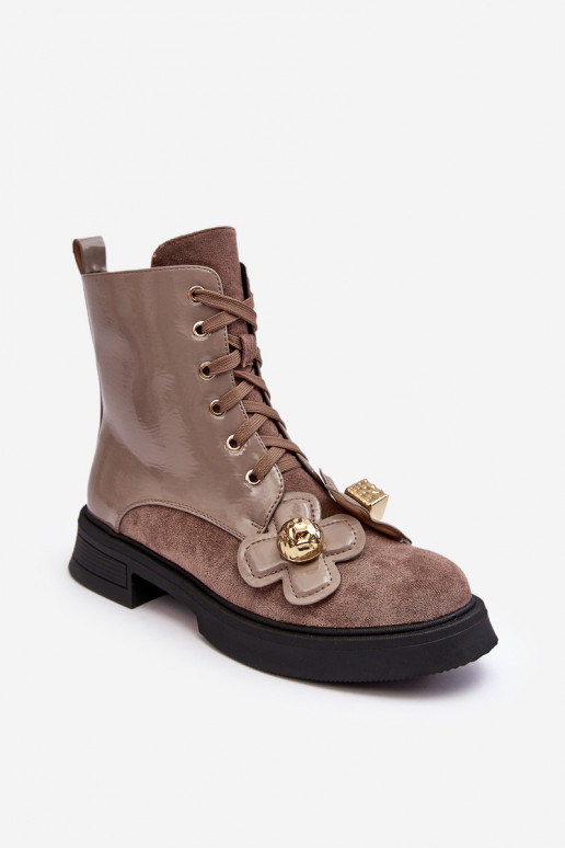 Modisch Feminin Stiefel mit Reißverschlüssen mit schönen Details D&A MR870-76 grau-braune Farbe