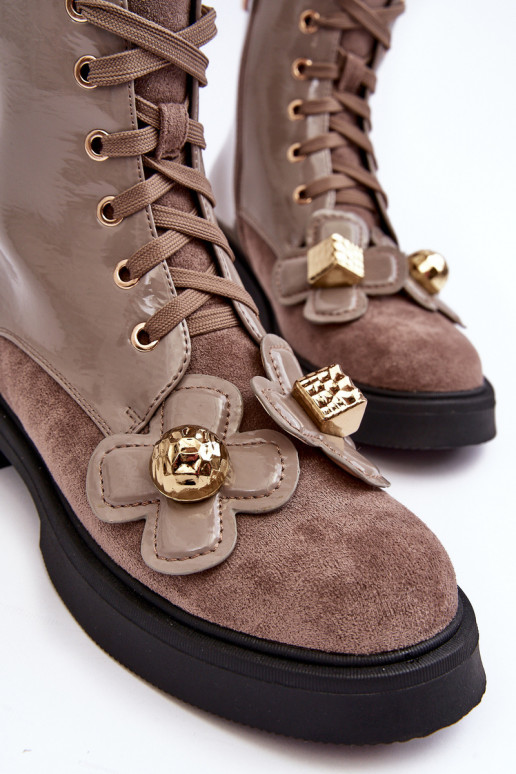 Modisch Feminin Stiefel mit Reißverschlüssen mit schönen Details D&A MR870-76 grau-braune Farbe