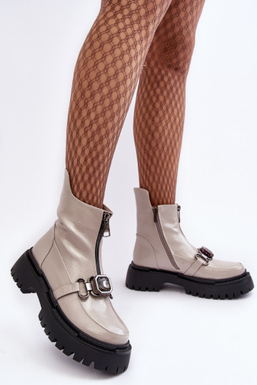 mit Lackeffekt Feminin Stiefel mit Reißverschlüssen D&A MR870-94 graue Farbe