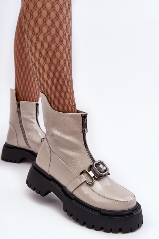 mit Lackeffekt Feminin Stiefel mit Reißverschlüssen D&A MR870-94 graue Farbe mit Lackeffekt Feminin Stiefel mit Reißverschlüssen D&A MR870-94 graue Farbe