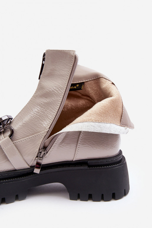 mit Lackeffekt Feminin Stiefel mit Reißverschlüssen D&A MR870-94 graue Farbe mit Lackeffekt Feminin Stiefel mit Reißverschlüssen D&A MR870-94 graue Farbe