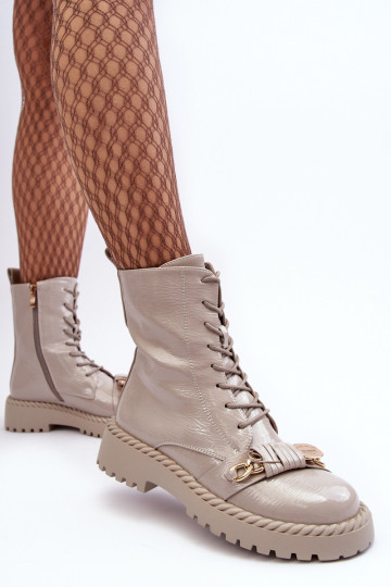 Feminin mit Lackeffekt Arbeitsstiefeletten mit Ornamenten D&A MR870-67 graue Farbe