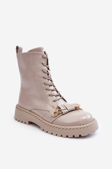 Feminin mit Lackeffekt Arbeitsstiefeletten mit Ornamenten D&A MR870-67 graue Farbe 2