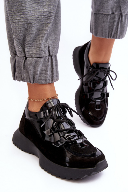 Haut mit Lackeffekt Turnschuhe Feminin M01/2 Zazoo schZuarze Farbe Haut mit Lackeffekt Turnschuhe Feminin M01/2 Zazoo schZuarze Farbe