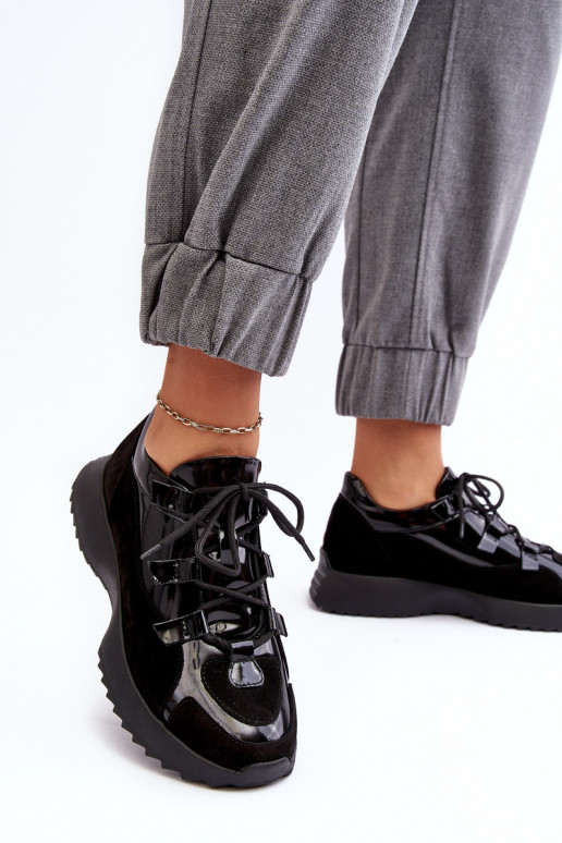 Haut mit Lackeffekt Turnschuhe Feminin M01/2 Zazoo schZuarze Farbe Haut mit Lackeffekt Turnschuhe Feminin M01/2 Zazoo schZuarze Farbe