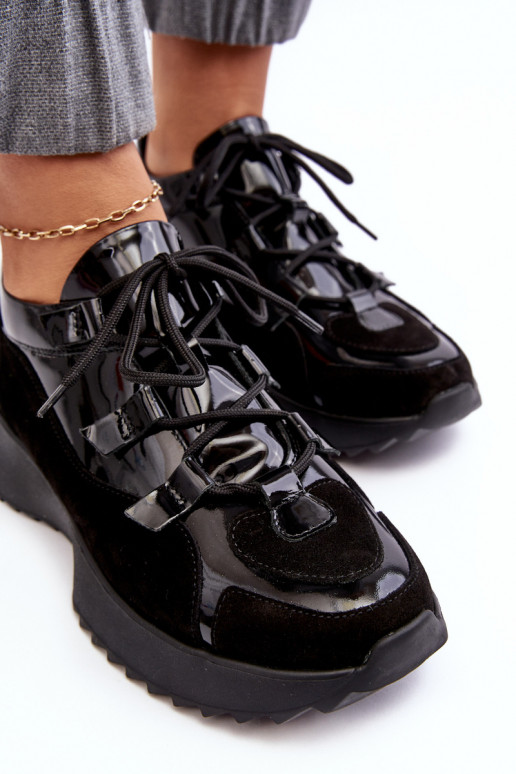 Haut mit Lackeffekt Turnschuhe Feminin M01/2 Zazoo schZuarze Farbe Haut mit Lackeffekt Turnschuhe Feminin M01/2 Zazoo schZuarze Farbe