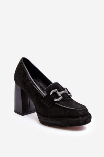 Leder Schuhe mit hohem Absatz Laura Messi 2706 schwarze Farbe 2