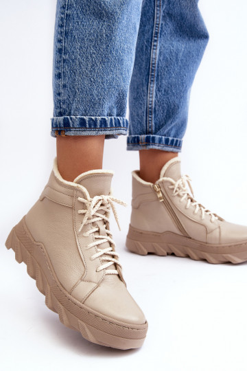 sich Zuarm laufen Haut Damenstiefel mit einer Plattform Beige Lemar Jevette